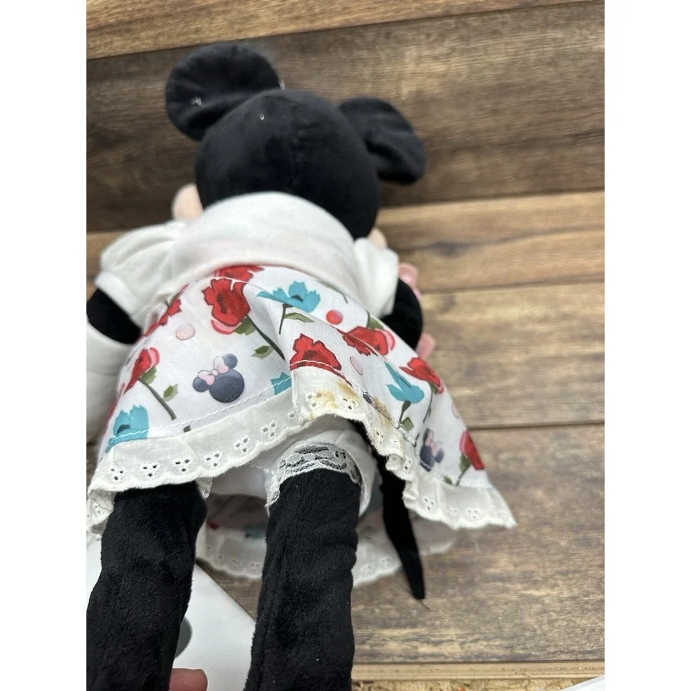 Disney Minnie Mouse Plush Doll Floral‎ Dress with Flowers Bouquet Self Standing